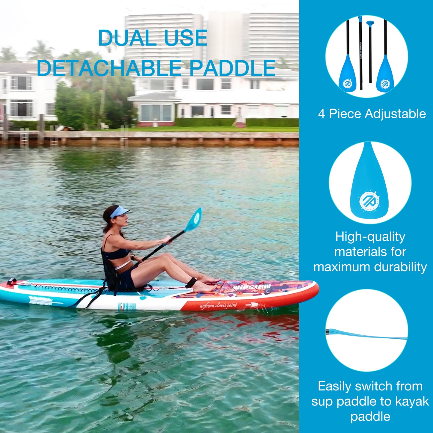 Niphean Sup Paddle, 4-Piece Dual-Use Detachable Floating Paddle Board Paddles, 78’’-86’’ Adjustable Kayak Paddle, Durable Oars