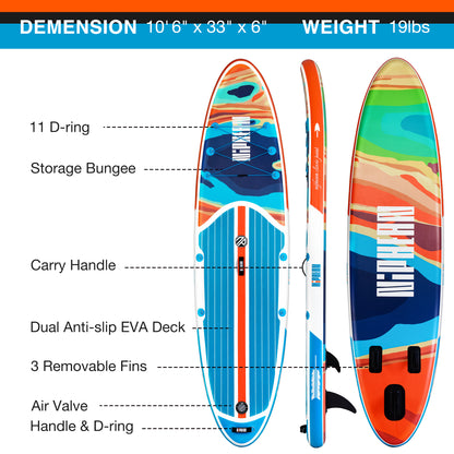 Niphean 10'6'' Aufblasbares Stand Up Paddle Board 01A mit SUP-Zubehör