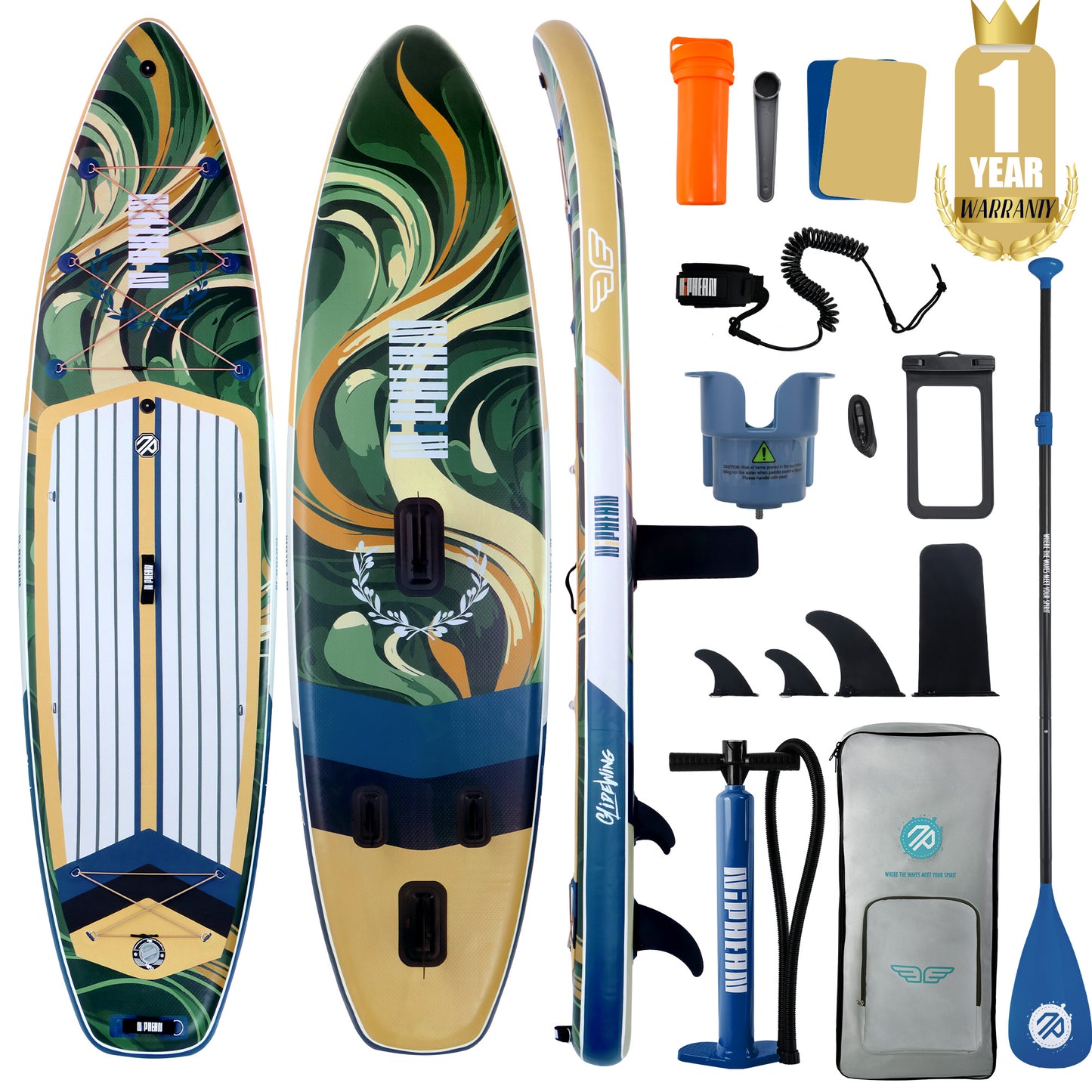 Niphean 11’ (335cm) Inflatable Stand Up Paddle Board Set - Verdant Jungle