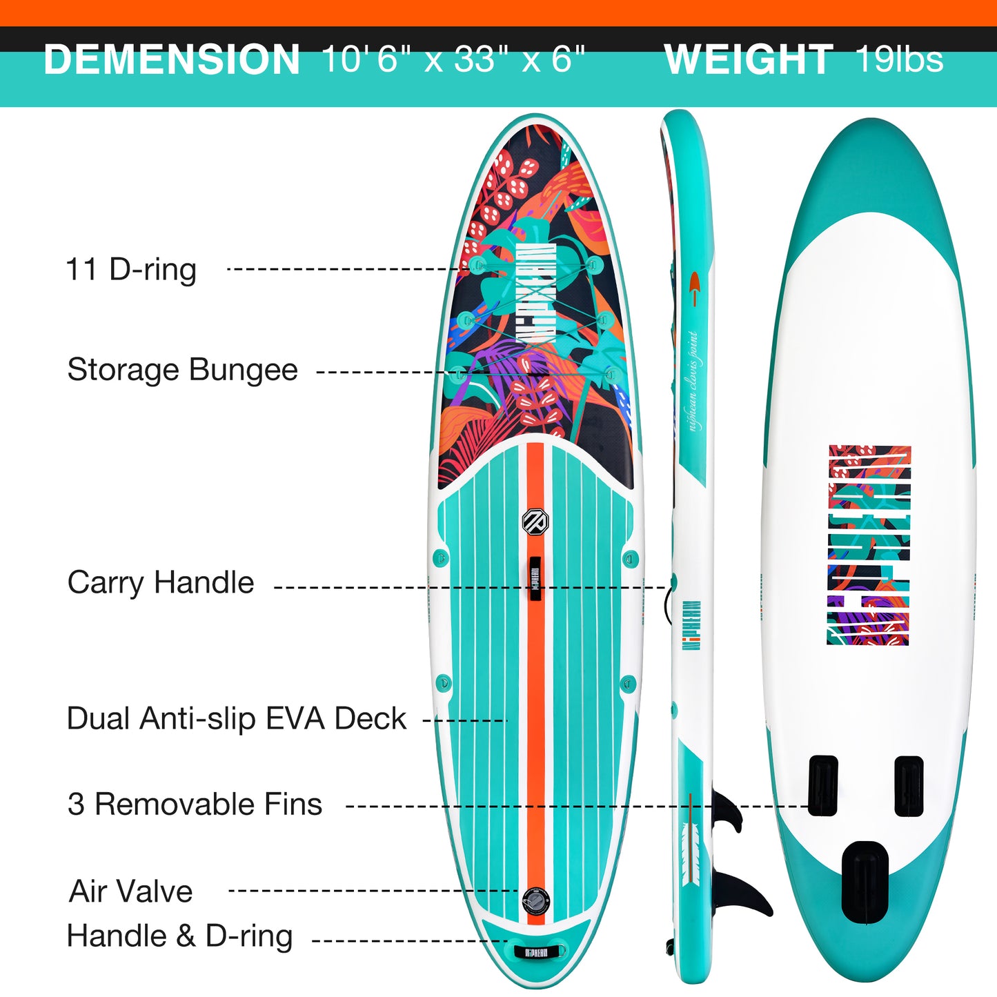  Niphean Inflatable Stand Up Paddle Board with SUP Accessories,  Anti-Slip EVA Deck, 10'6'' Inflatable Paddle Boards for Surfing - Adults &  Youth of All Skill Levels - SUPNP320- 04A 