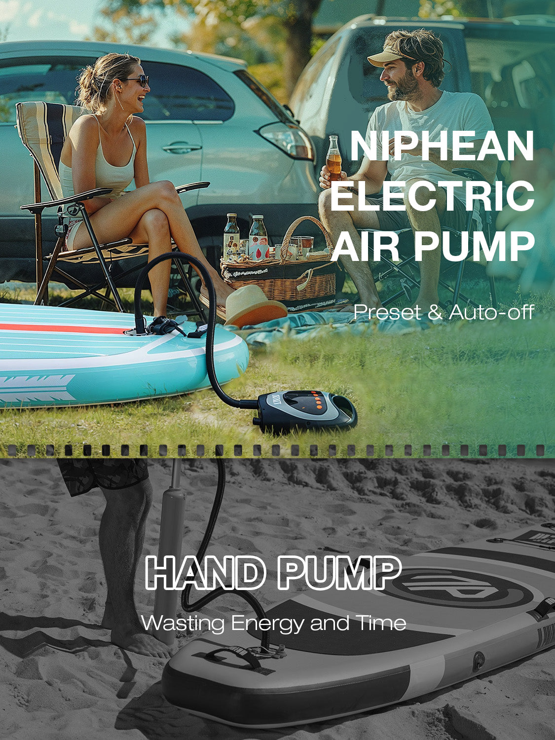 Niphean Inflatable Paddle Boards Pump with Auto-Off&Built-in Battery, 20 PSI High Pressure SUP Pump, Electric Pump for Paddle Board