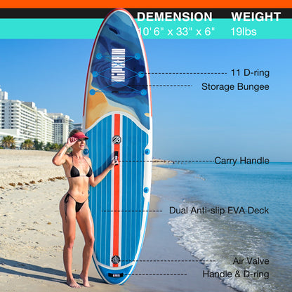 Niphean 10’6’’ Inflatable Stand Up Paddle Board 01B with SUP Accessories