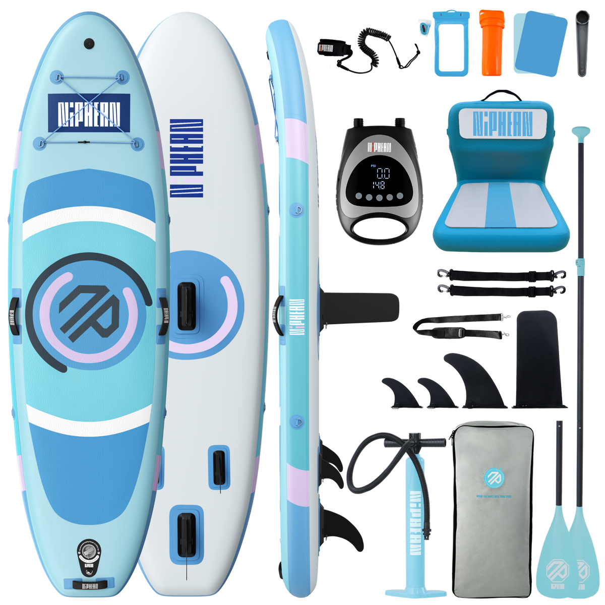 SUP Gonflable Niphean 380 Cm – Capacité 280 Kg, Rigide, Léger (9,25 Kg) – Pour Touring, Débutants Et Familles – Kit Complet Avec Garantie 3 Ans