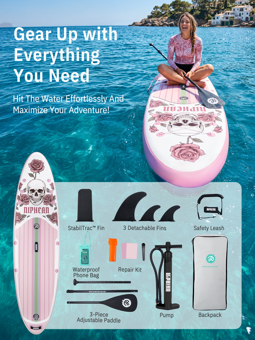 Niphean Halloween Limited Edition All-Round 10'6" Inflatable Stand Up Paddle Board Set - Rose Pink