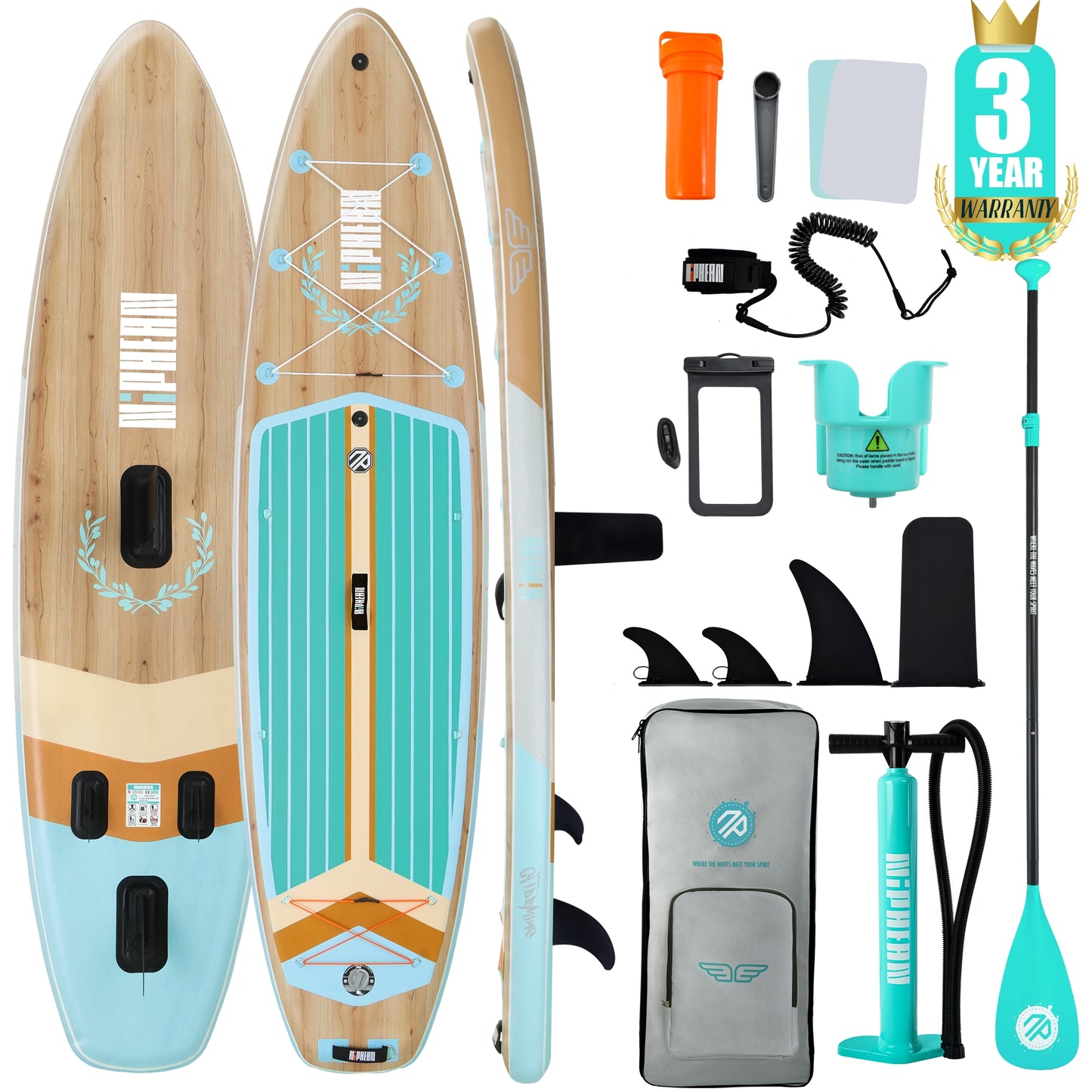 Niphean (Extra Large) Inflatable Paddle Board, SUP for 2+1 People/Family, Stand Up Paddle Board with (Beginner Friendly) StabilTrac Fin, Waterproof Phone Pouch, Paddleboards Inflatable, Gift Ideas