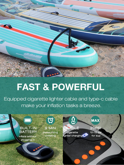 Niphean Inflatable Paddle Boards Pump with Auto-Off&Built-in Battery, 20 PSI High Pressure SUP Pump, Electric Pump for Paddle Board